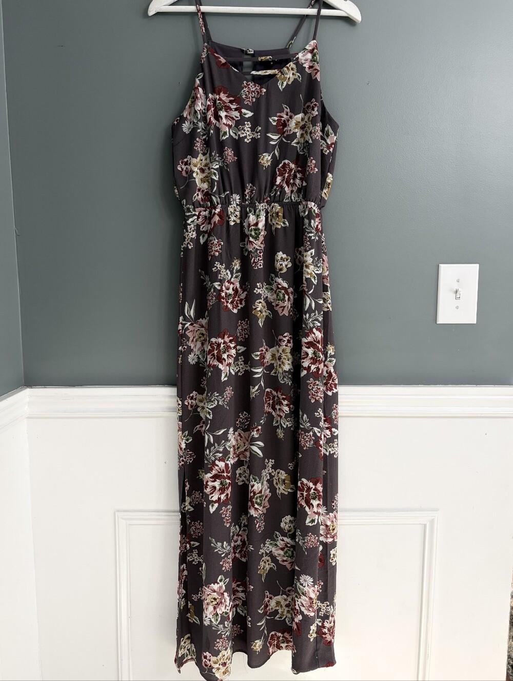 Papermoon Floral Maxi Dress Muted Purple Plum Side Slit Medium